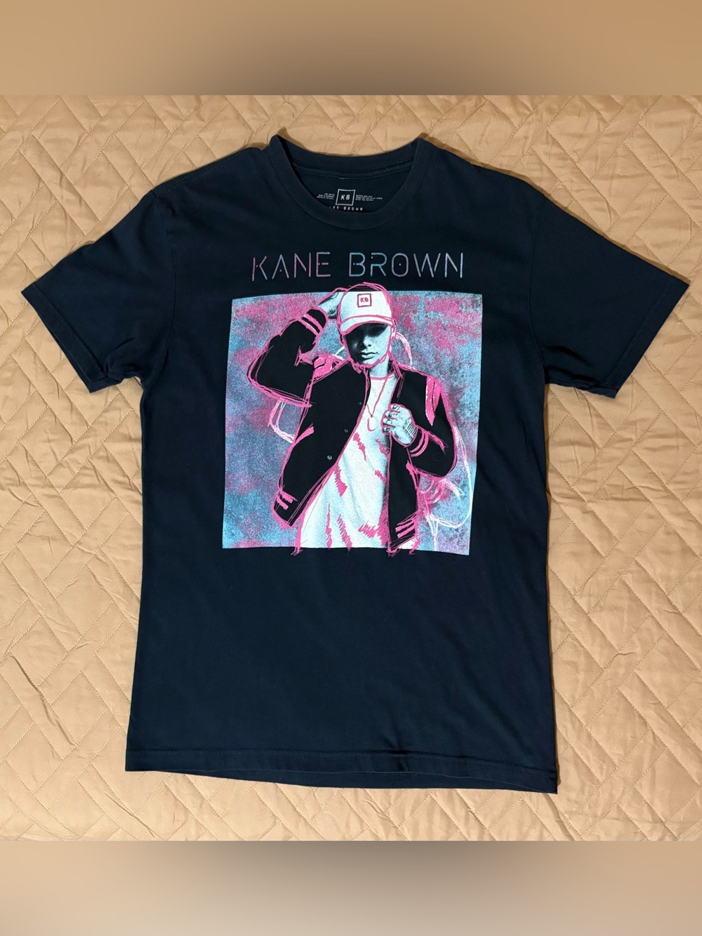 Kane Brown KB Live Forever Tour Navy Tee Pink & Blue  Adult Medium